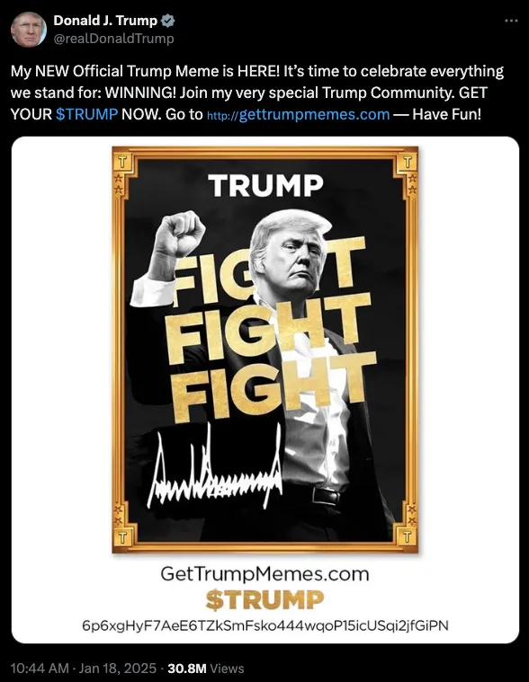 特朗普下场推出Meme币TRUMP，引发市场热议 - 移动互联网出海,出海服务,海外的行业服务平台 - Enjoy出海